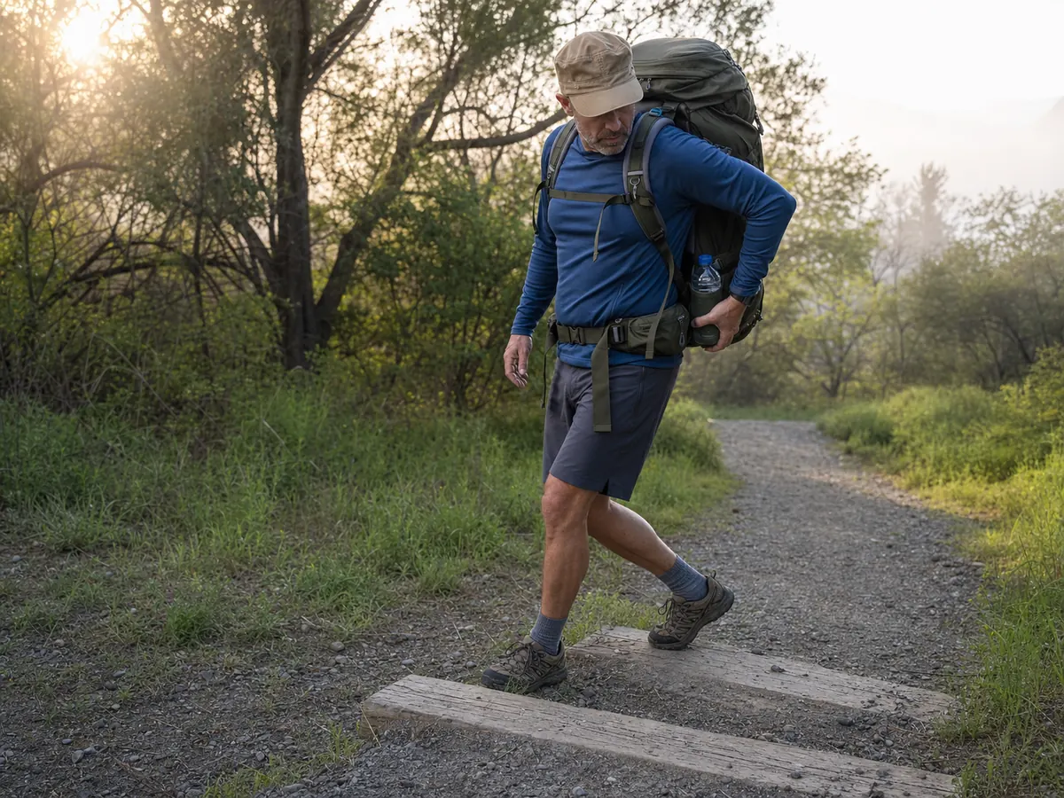 Backpacker testing turns stairs water access and rain-layer access with a fully loaded overnight pack near home - backpack test walk | KnowOutdoor