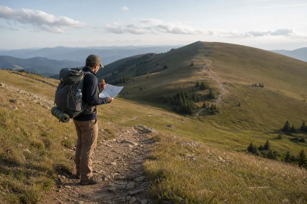 Backpacker completing a route-shaped training rehearsal with loaded pack, hills, food, and water - backpacking readiness test | KnowOutdoor