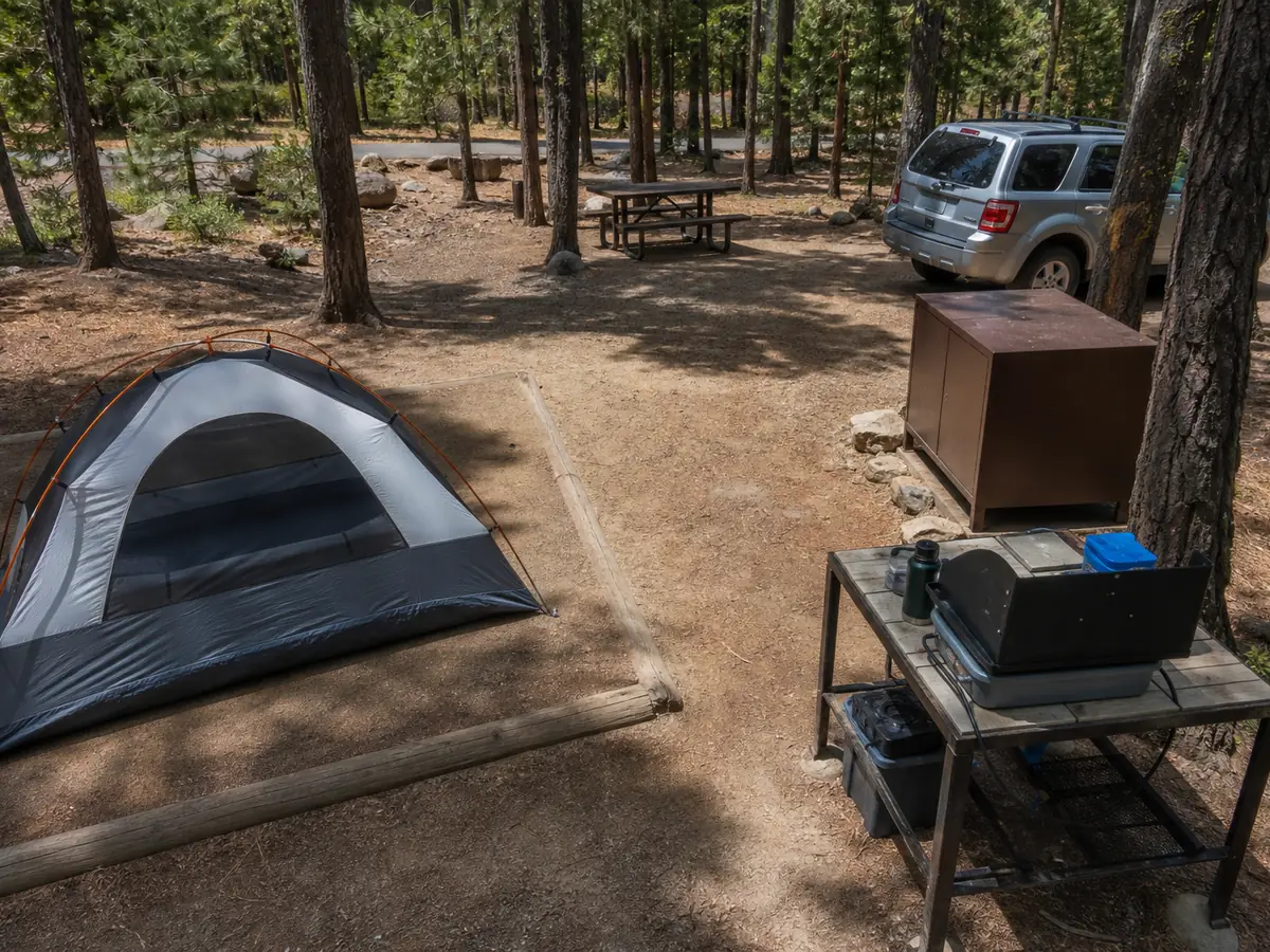 Developed campsite with separated sleeping cooking storage and walking areas - safe campsite zones | KnowOutdoor