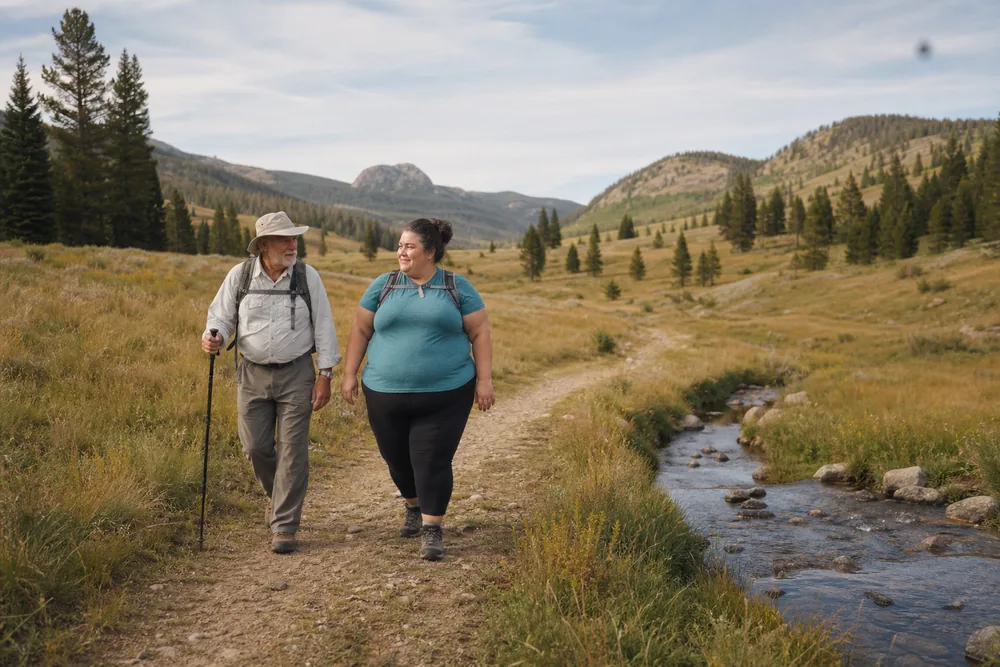 Gentle valley trail contouring below a steeper ridge route as a scaled-down alternative - choosing a day hike for your fitness | KnowOutdoor