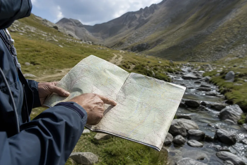Trekking map divided into a water source, shaded bend, pass shoulder, and camp as four manageable checkpoints - Route pieces | KnowOutdoor